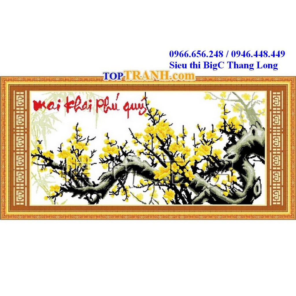 Tranh thêu chữ thập Mai khai phú quý hoa mai vàng 222437