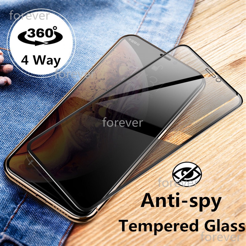 【4 Chiều 360° Kính Cường Lực Chống Nhìn Trộm Cho iPhone 11 12 13 Pro Max Mini X XR XS Max SE 2020 2022 6 6S 7 8Plus SE2 SE3