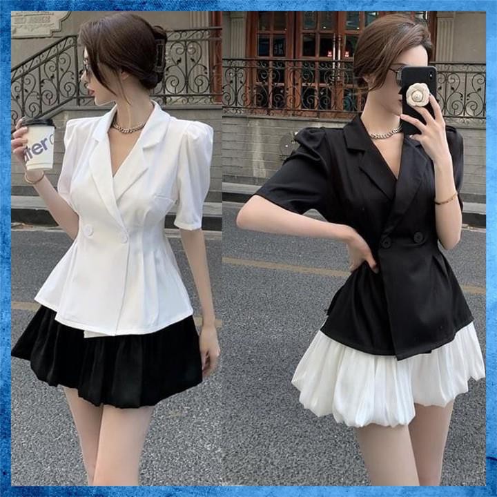 [Cao Cấp] Set Áo Vest Mix Chân Váy Xòe Phồng, Quần Áo Công Sở Tôn Dáng