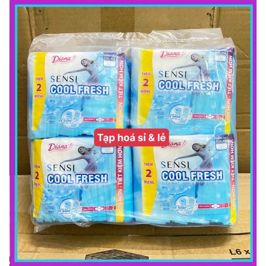 4 gói băng vệ sinh Diana Sensi Cool Fresh 20 miếng siêu mỏng cánh
