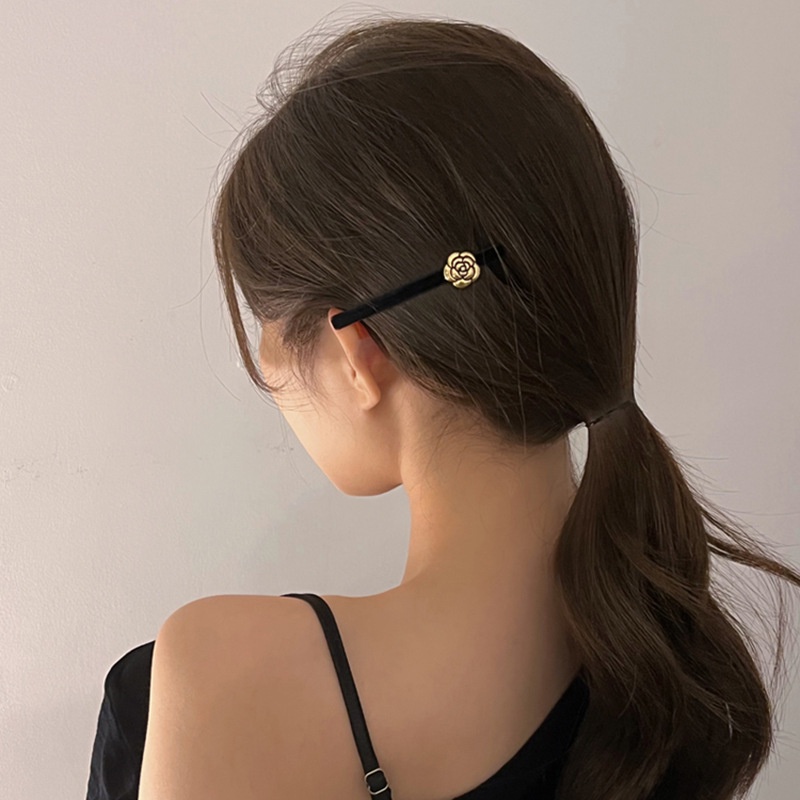 Kẹp Tóc Nhung Phẳng Đính Hoa Trà Thời Trang Cho Nữ