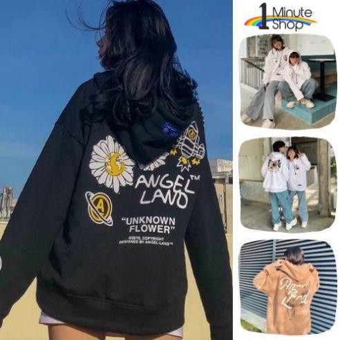 Áo Hoodie Không Xù lông Dành Cho Nam Cho Nữ Có Mũ Chất Nỉ Form rộng in hình Angel Land Đôi Unisex