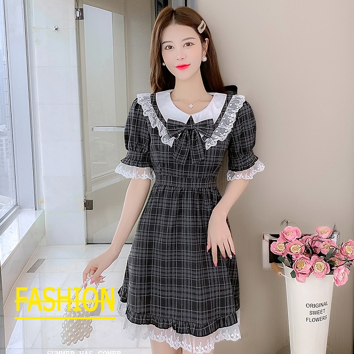 Đầm Tay Phồng Họa Tiết Sọc Caro Thiết Kế Mới Thời Trang Mùa Hè Theo Phong Cách Hàn Quốc Cho Nữ