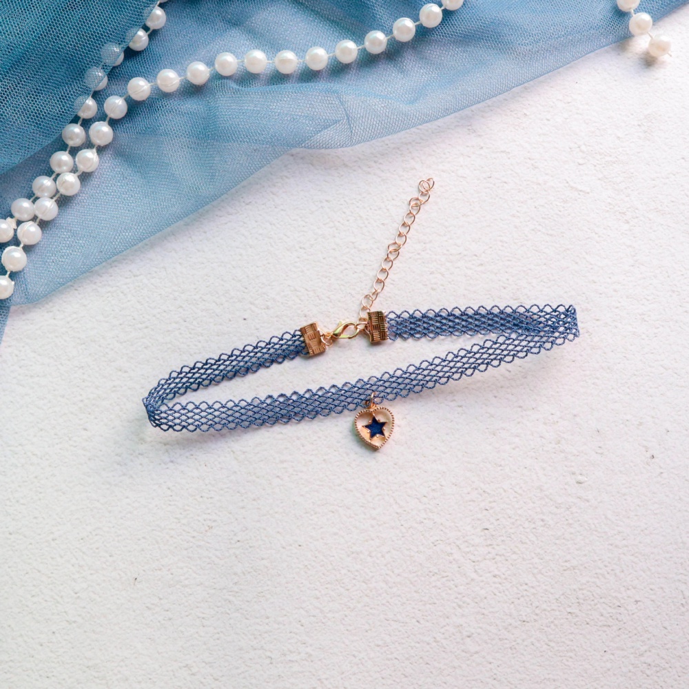 Vòng Cổ choker Ngắn Mặt Hình Hành Tinh Màu Xanh Lam Khói Mới