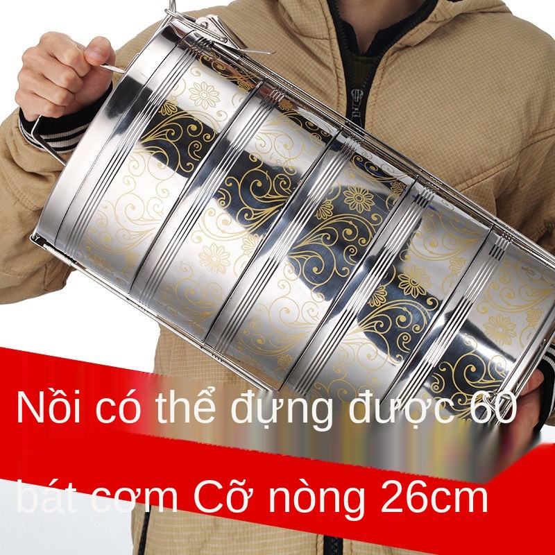 Hộp cơm inox dung tích cực lớn giữ nhiệt nhiều lớp cách 4 5 2/3/4/5 người 23/26cm