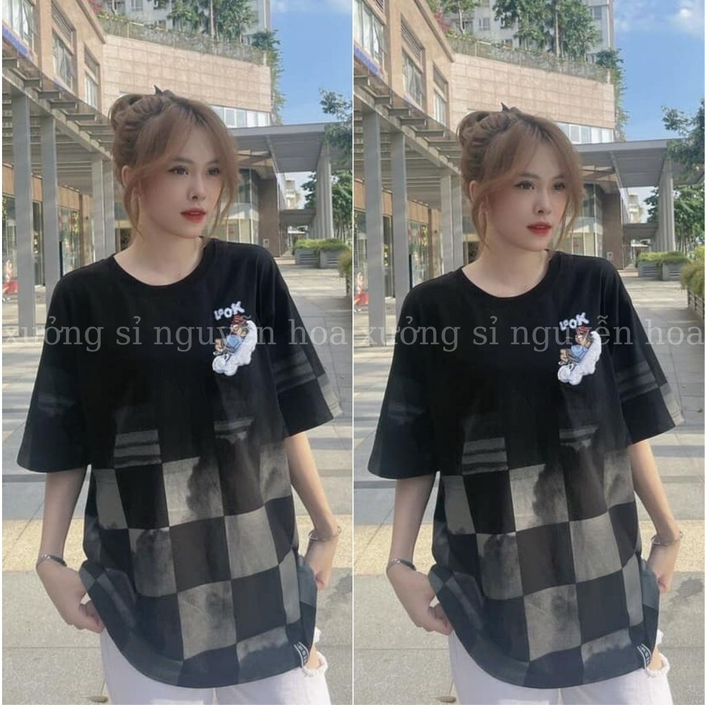 Áo thun unuisex tay lỡ dáng thụng 1M form nam nữ mặc được màu đen cá tính Xưởng Sỉ Nguyễn Hoa