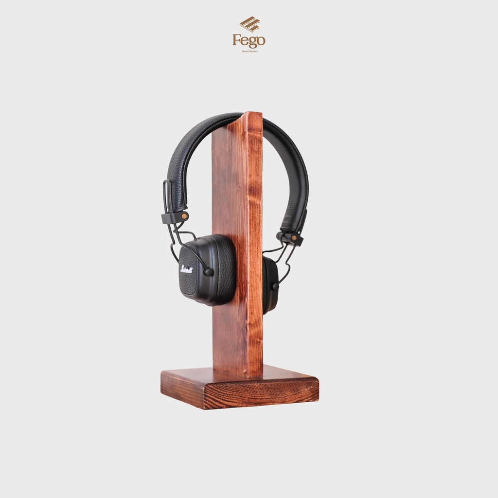 Giá treo tai nghe FEGO bằng gỗ thông tự nhiên, kệ để headphone stand thân gỗ