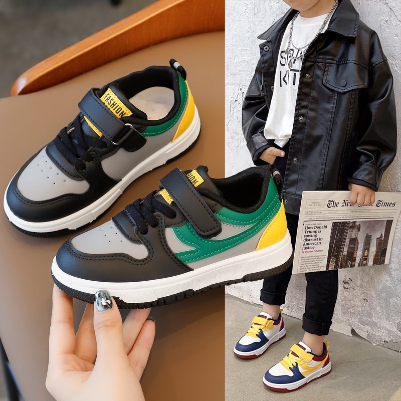 Giày thể thao quai dán năng động bé trai bé gái chất liệu da pu cao cấp đế êm chống trượt