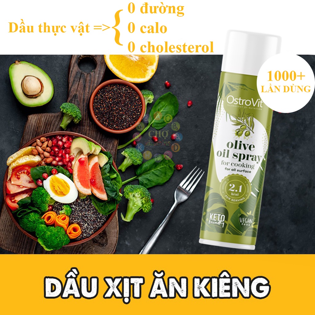 Dầu Xịt Ăn Kiêng 0 Calo - Keto Ostrovit Oil Spray - Chiên Xào Không Lo Tăng Cân (1000 Lần Dùng)