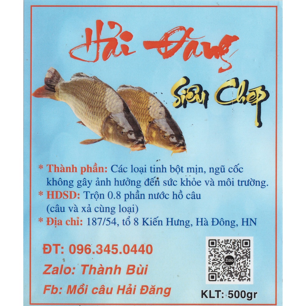 Mồi câu cá Tổng Hợp Hải Đăng 500g/gói - Chuyên Chép, Trôi, Trắm, Rô Phi mùa hè