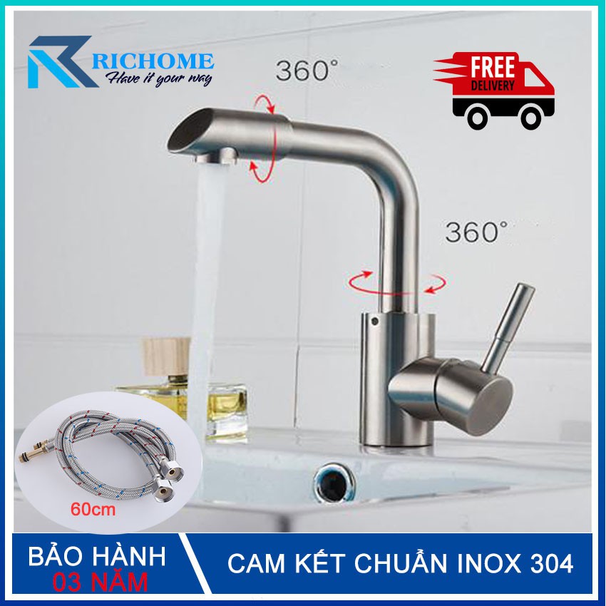 Vòi lavabo nóng lạnh cắm chậu  OS313 inox 304 - bảo hành 3 năm