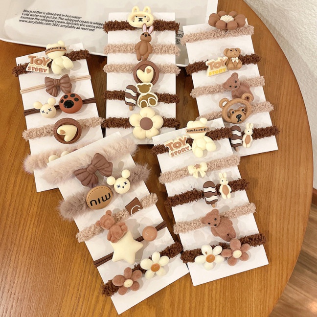 Set 5 dây chun nịt tóc sợi bông mix mẫu đính charm to siêu xinh BAG U CHUNMIX573
