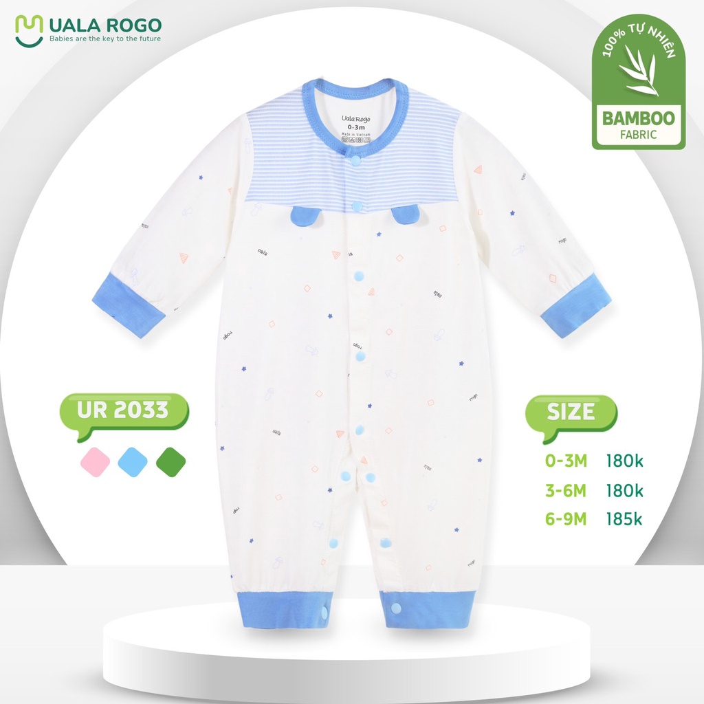 Body Uala Rogo Bamboo dài tay cúc giữa họa tiết nhí tai gấu nổi cao cấp mềm mịn bộ ngủ cho bé trai bé gái sơ sinh 2033