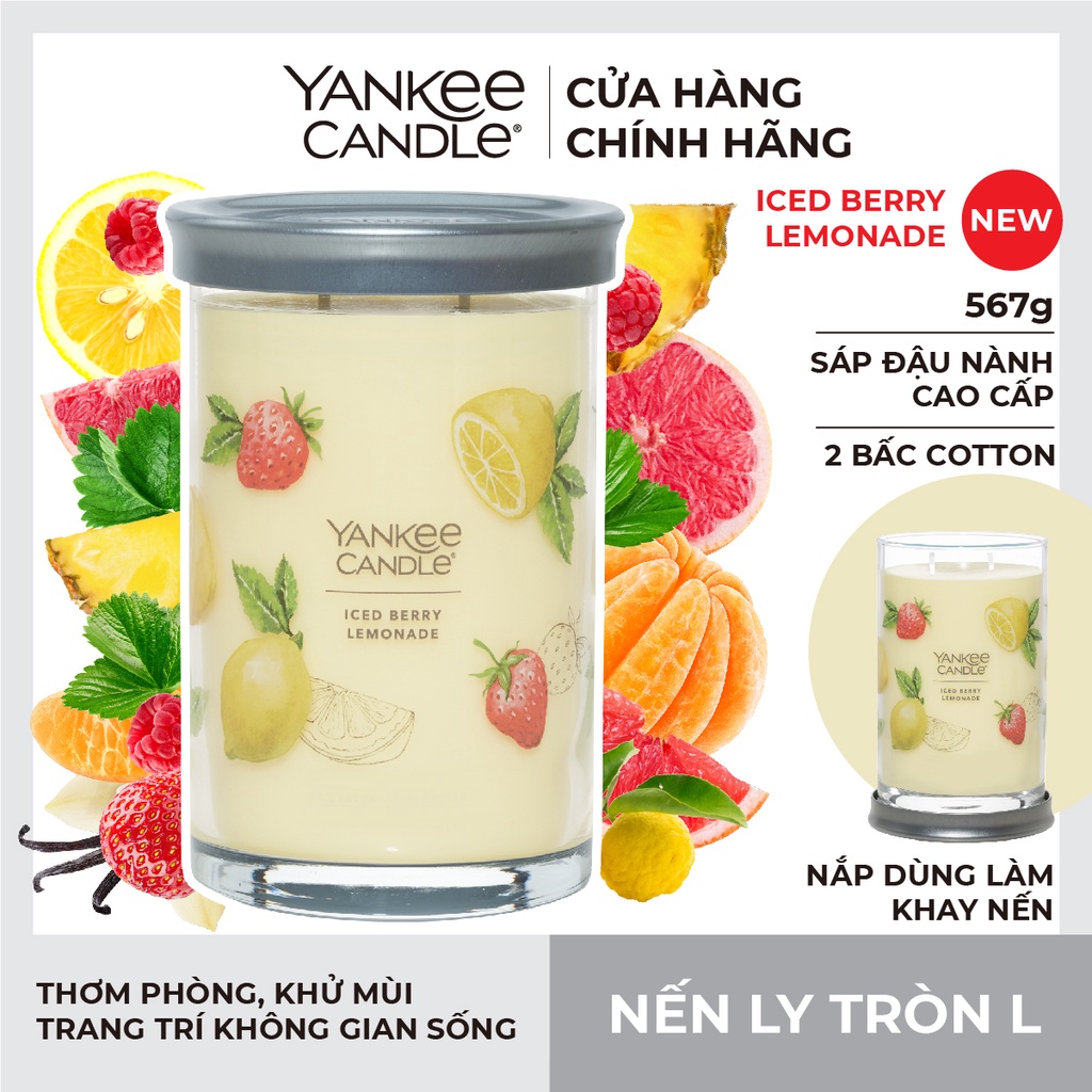 Nến ly tròn sáp đậu nành Yankee Candle size L (567g) - Iced Berry Lemonade