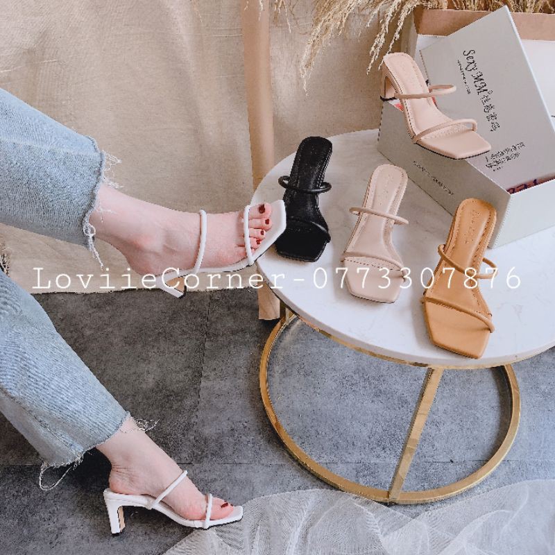 LOVIIECORNER - DÉP CAO GÓT NỮ ĐẾ VUÔNG 7 PHÂN 2 QUAI MẢNH - DÉP GUỐC NỮ 2 QUAI MẢNH - GUỐC DÂY MẢNH ĐẾ VUÔNG 7CM D200769