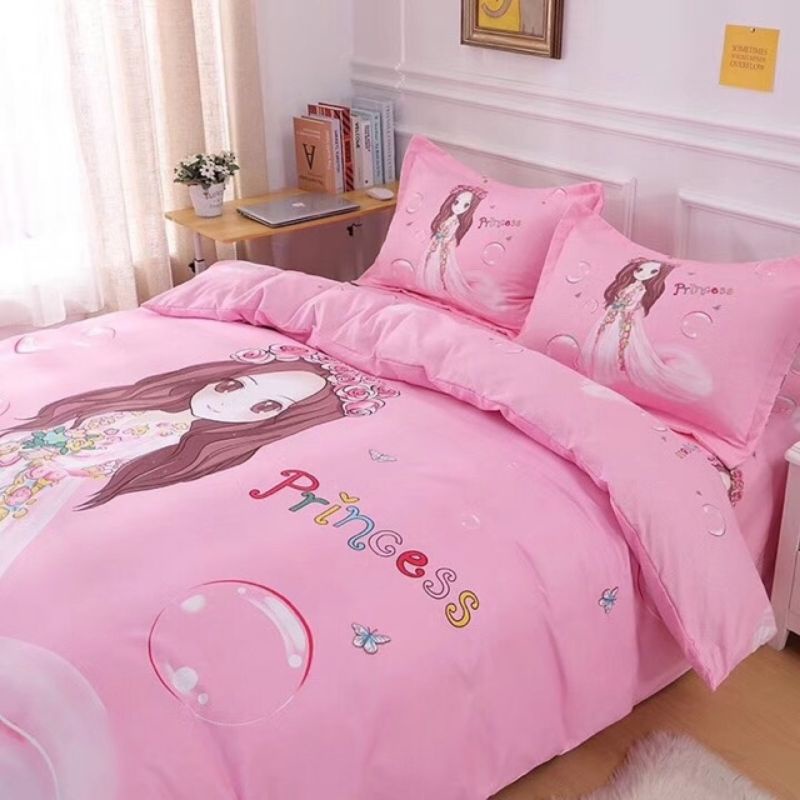 Bộ Chăn Ga Gối Công Chúa Cute Chất Liệu Cotton Tina Thoáng Mát Thấm Hút Mồ Hôi Gồm 5 Món Cho Mọi Kích Thước Đệm Của Bé