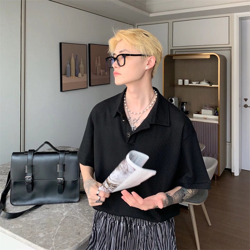 Áo Sơ Mi polo Tay Ngắn Dáng Rộng Họa Tiết Kẻ Sọc Thời Trang Mùa Hè Hàng Mới Phong Cách Hàn Quốc Cho Nam 2022