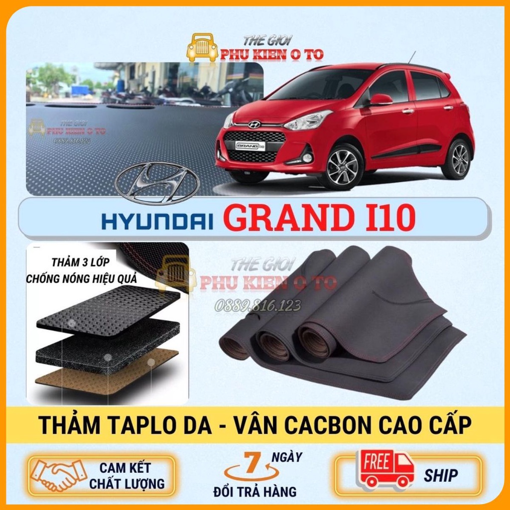 Thảm taplo Hyundai Grand I10 2013 - 2022 da Cacbon cao cấp, chống nóng ô tô hiệu quả