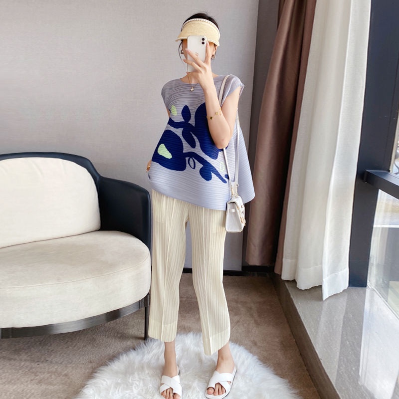 Issey Miyake Áo Thun Dáng Rộng Thiết Kế Độc Đáo Thời Trang Mùa Hè 2022 Cho Nữ