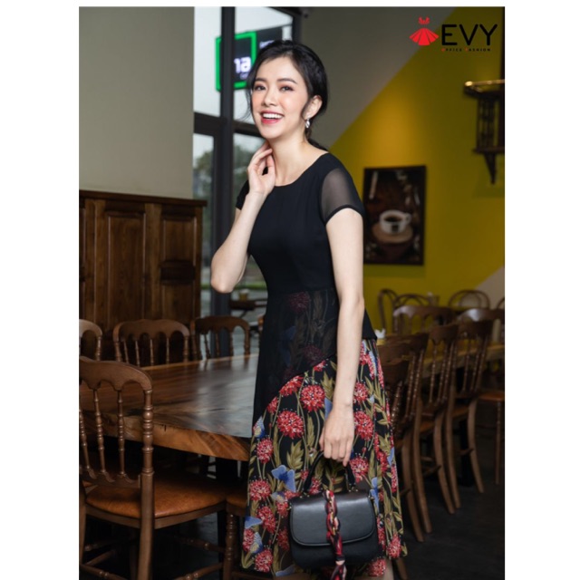Đầm Suông Công Sở Nữ Đẹp, Đầm Liền Voan Phối Chân Hoa