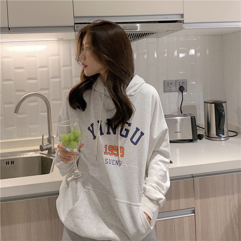 Áo Hoodie Mỏng Dáng Rộng In Chữ Thời Trang Mùa Thu Cho Nữ