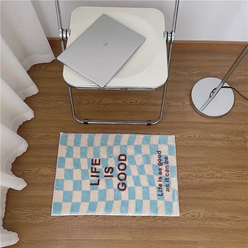 Thảm chùi chân kẻ ô, thảm chùi lông cừu phòng khách - Décor nhà Sò