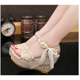 GIÀY ĐẾ XUỒNG REN HOA THẮT DÂY SIÊU ĐÁNG YÊU