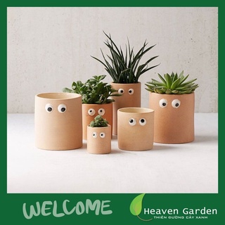 Chậu đất nung có mắt cute size 6x7cm chậu decor trồng cây mini