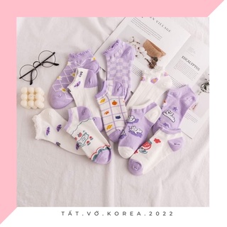 TẤT VỚ NỮ CỔ NGẮN 📛FREESHIP📛TẤT VỚ CỔ NGẮN HOẠ TIẾT GẤU MÂY TÍM PHONG CÁCH HÀN QUỐC XINH XẮN DỄ THƯƠNG