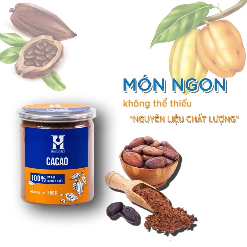 Bột Cacao Nguyên chất 100%, 200gr cacao sạch Đăk Lăk