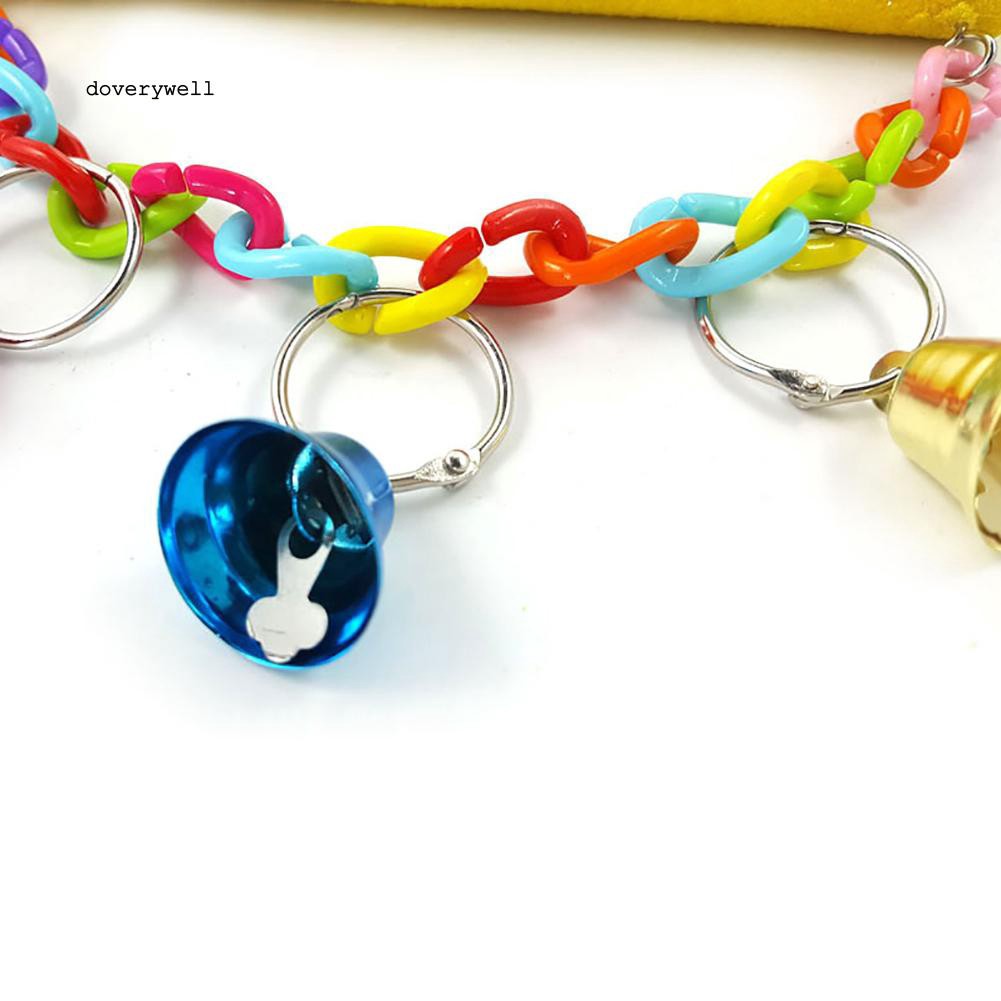 Thanh treo cho vẹt đậu bằng hợp kim và nhựa có gắn chuông nhiều màu sắc kích thước 20cm x 2cm x 14.5cm tiện dụng