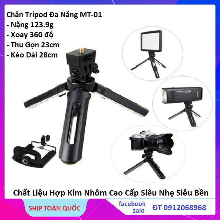 Gậy Chụp Hình 3 Chân Tripod Support MT01, Giá Đỡ Máy Ảnh Gậy Selfie