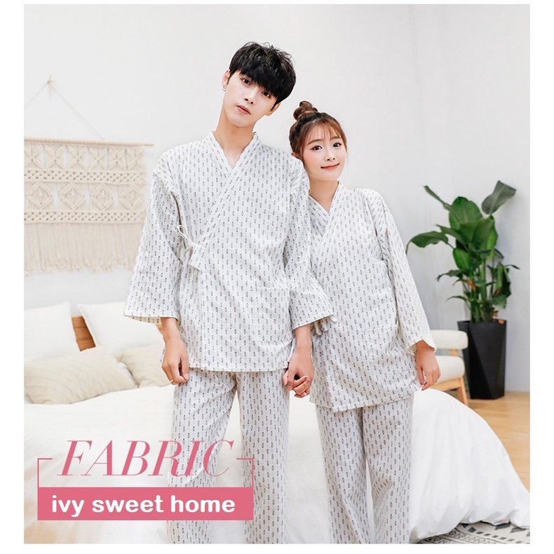 Bộ kimono hoa cotton mặc sau sinh dài  Ivysweethome Cotton65/35IVY253