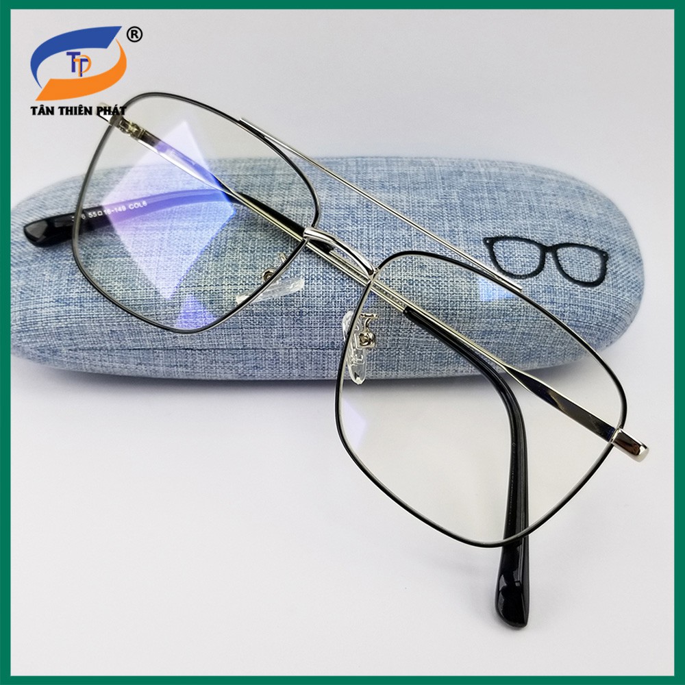 Gọng kính cận nam nữ kim loại màu bạc, bạc viền đen 3076. Tròng/Mắt kính giả cận 0 độ, phân cực chống tia UV