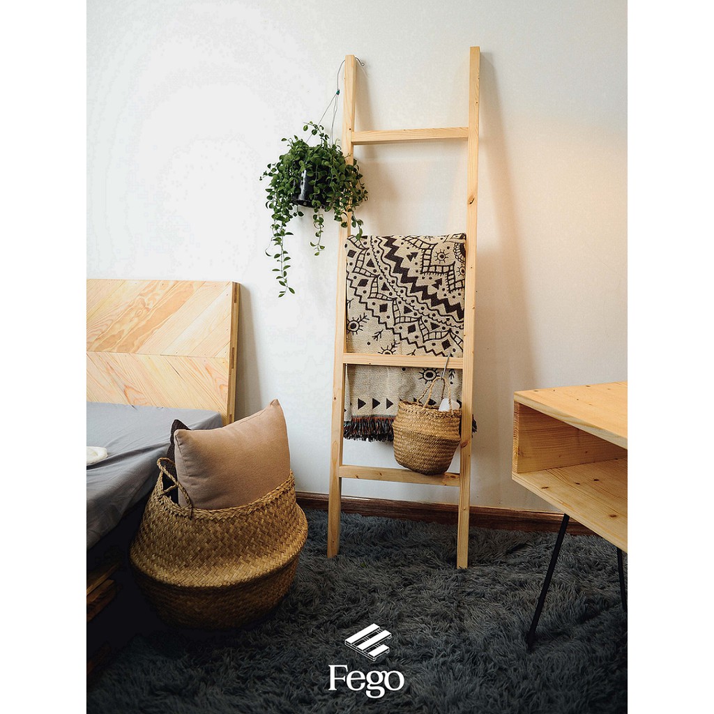 Thang gỗ thông FEGO0027/ Kệ Decor Phòng ngủ/ Giá treo đồ phòng tắm