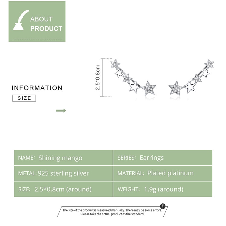 Khuyên tai Bamoer BSE351 bằng bạc hình ngôi sao thời trang