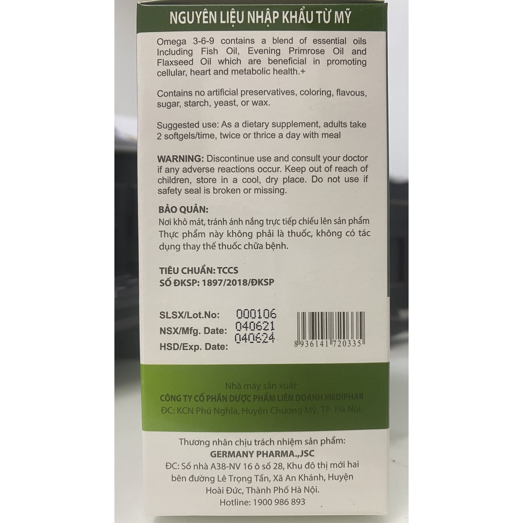 Omega 369 Giúp Tăng Cường Thị Lực.Bảo Vệ Tim Mạch,Tốt Cho Mắt.Chai 100 viên