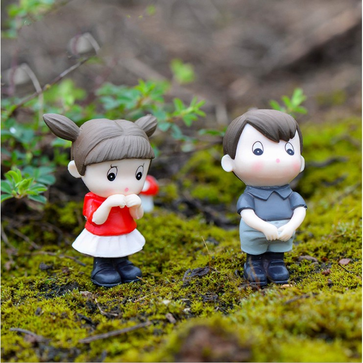 Mô hình đôi bạn nhỏ dễ thương dùng trang trí tiểu cảnh, terrarium, móc khóa, DIY