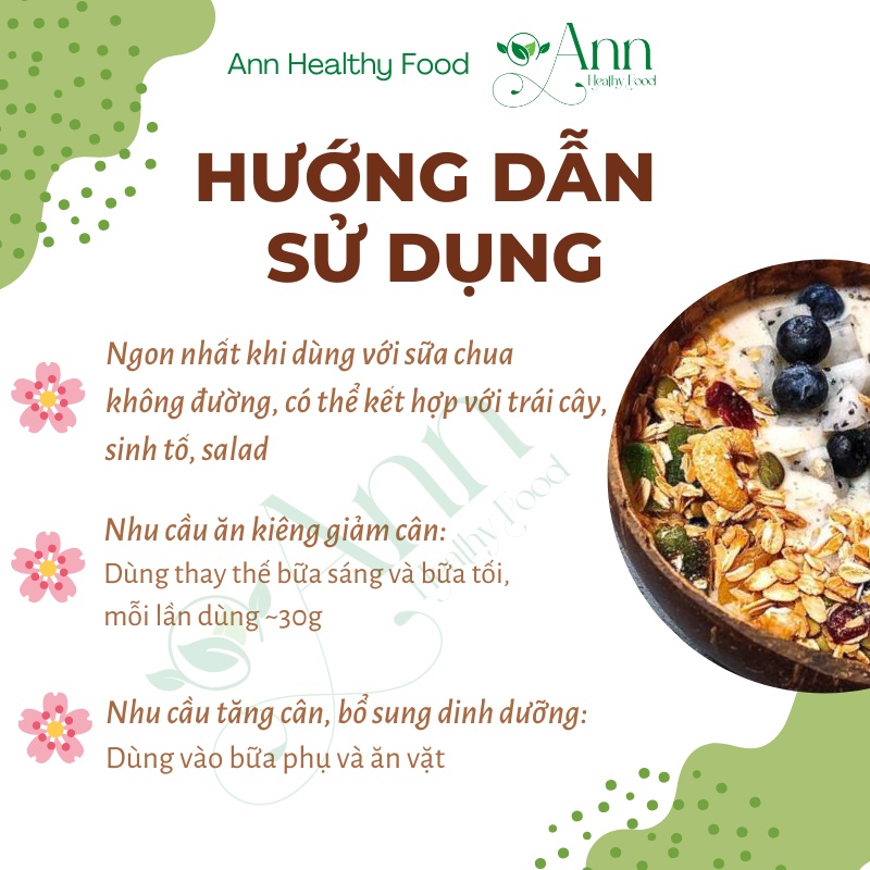 Granola siêu hạt ăn kiêng thơm ngon ngũ cốc giảm cân dinh dưỡng eat clean không đường thêm hạt Macca Ann Healthy Food