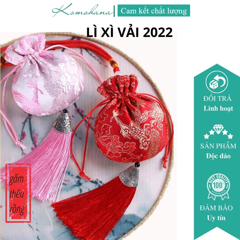 [Lì xì2022]Lì xì tết độc – đẹp – ấn tượng , hầu bao vải tròn thêu hình rồng Komohana