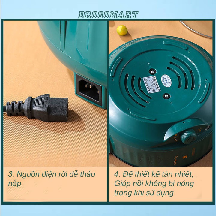 Nồi Lẩu Điện Mini, Ca Nấu Mì Hai Tầng Đa Năng Mini Siêu Tốc 26 cm, nấu từ 3-4 người ăn