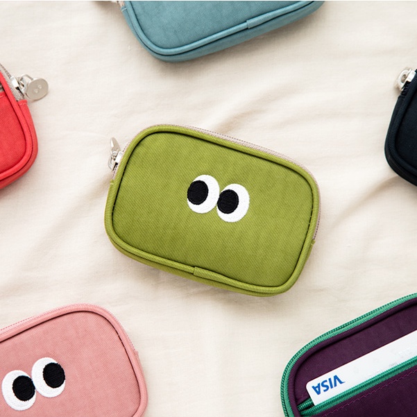 Ví Ngắn Đựng Tiền Xu / Thẻ Vải Cotton Họa Tiết Đôi Mắt To Kiểu Hàn Quốc Dễ Thương