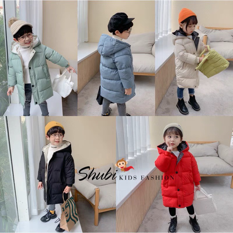 Áo Khoác Phao Dáng Dài Phong Cách Hàn Quốc Cho Bé Trai - Bé Gái Size 10-45kg