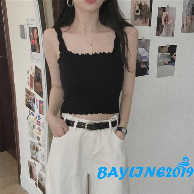 Áo Dệt Kim Không Tay Cổ Vuông Màu Sắc Trơn Gợi Cảm Cho Nữ