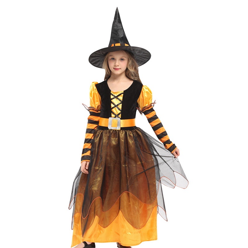 Bộ Trang Phục Hóa Trang Phù Thủy Với Mũ Và Dây Ruy Băng Mũi Nhọn Dành Cho Bé Gái Trong Tiệc Halloween