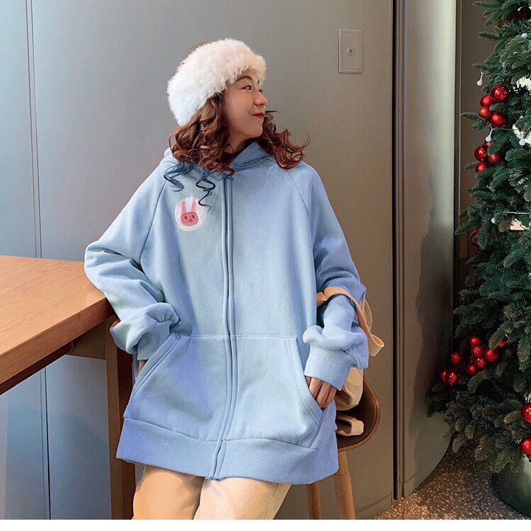 Áo khoác hoodie In Hình Logo Thỏ form rộng, dành cho nữ chất nỉ ngoại Có Dây Kéo Unisex ulzzang 123SHOP | BigBuy360 - bigbuy360.vn