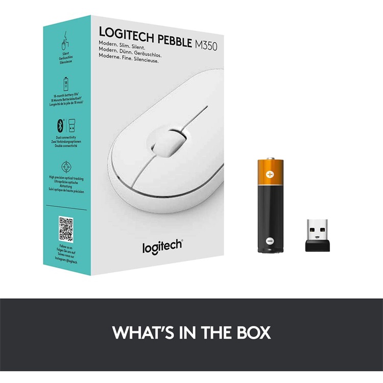 Chuột máy tính Logitech PEBBLE M350 mỏng nhẹ không dây kết nối Bluetooth 1000DPI Hàng chính hãng