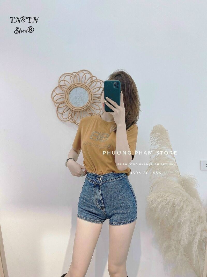 quần short bò nữ cạp cao dáng ôm siêu co dãn cạp cao