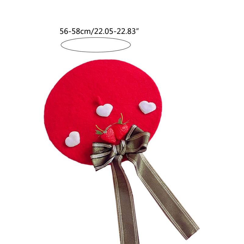 Mũ Beret Họa Tiết Dâu Tây Thắt Nơ Xinh Xắn Thời Trang