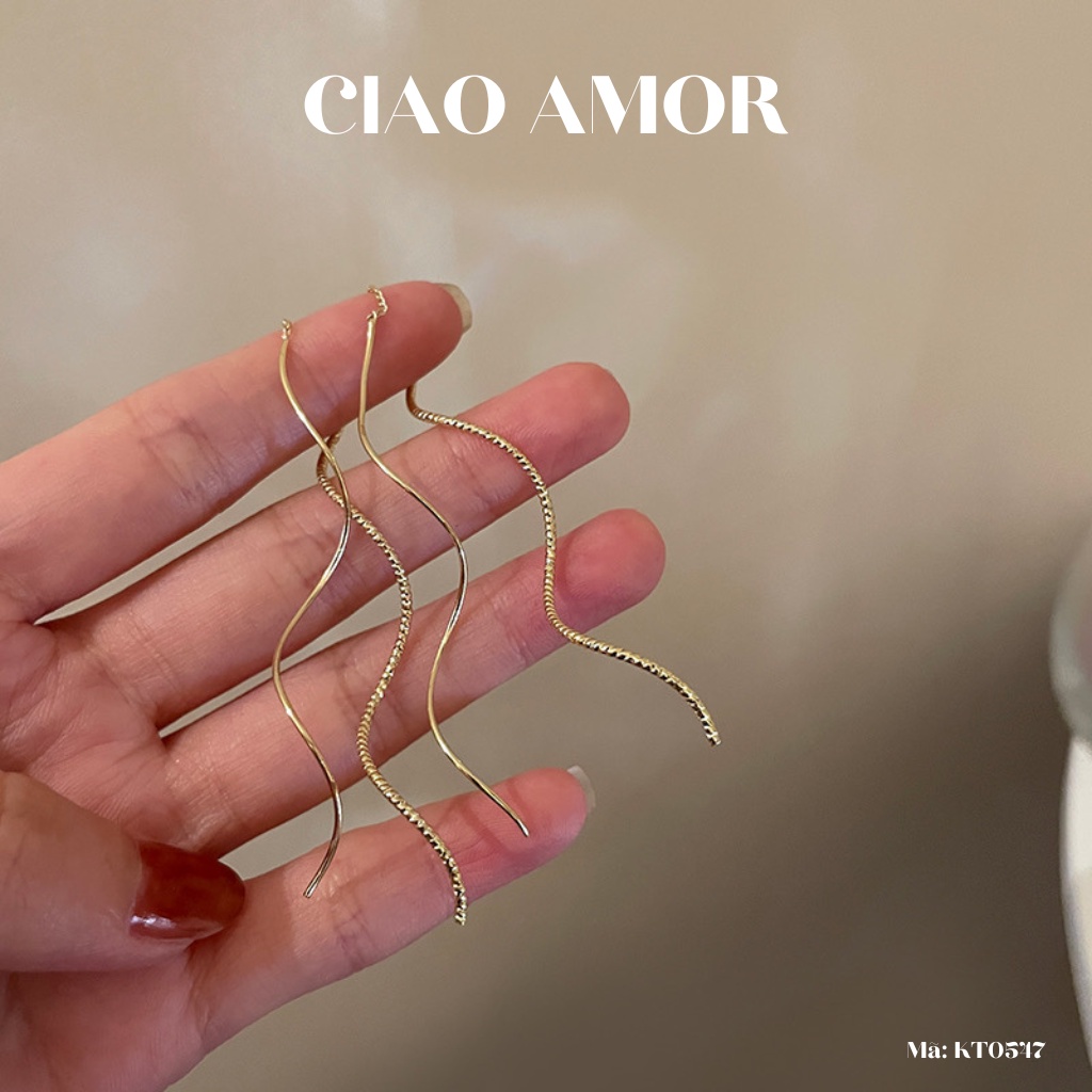 Khuyên tai nữ, Bông tai dài dây mảnh lượn sóng Hàn Quốc thanh lịch Trang sức Ciao Amor - KT0547